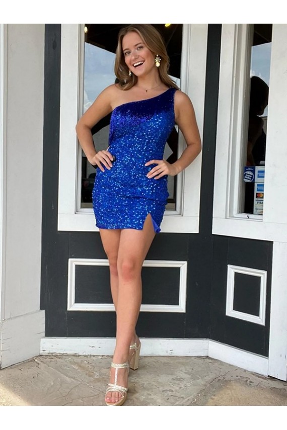 Velvet Sequin Short One Shoulder Sheath Homecoming Dresses Stockport