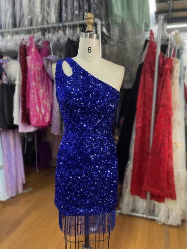Velvet Sequins Short One Shoulder Sheath Homecoming Dress Stockport