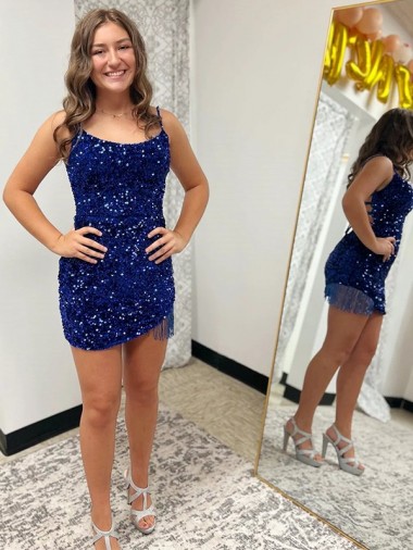 Velvet Sequin Short Spaghetti Straps Sheath Prom Dress Stockport