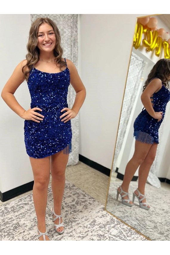 Velvet Sequin Short Spaghetti Straps Sheath Prom Dress Stockport