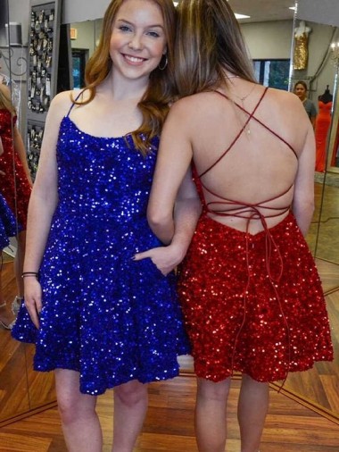 Velvet Sequin Short Spaghetti Straps A-Line Prom Dress Stockport