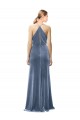 Stretch Velvet Keyhole Back Long Spaghetti Straps Dusty Blue A-Line Prom Dress / Bridesmaid Dress Stockport