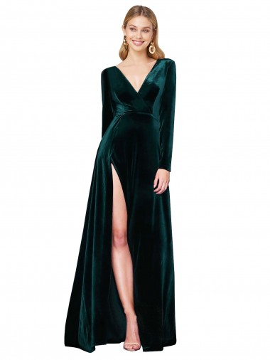 Stretch Velvet Sweep Train V-Neck A-Line Black Tie Evening Gown / Prom Dress / Bridesmaid Dress Stockport
