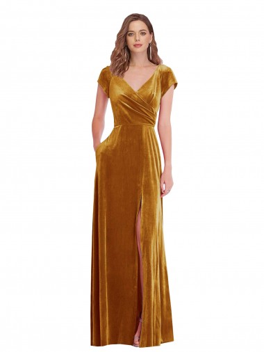 Stretch Velvet Long V-Neck Sheath Formal Evening Gown / Prom Dress / Bridesmaid Dress Stockport
