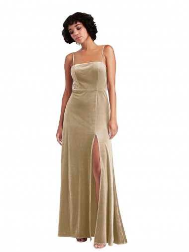 Stretch Velvet Low Back Long Square Neck A-Line Formal Evening Gown / Prom Dress / Bridesmaid Dress Stockport