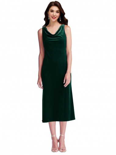 Stretch Velvet V-Back Midi Length Cowl Neck Sheath Evening Gown / Prom Dress / Bridesmaid Dress Stockport