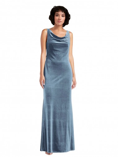 Stretch Velvet V-Back Long Cowl Neck Sheath Evening Dress / Bridesmaid Dress Stockport
