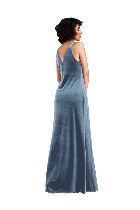 Stretch Velvet V-Back Long Cowl Neck Sheath Evening Dress / Bridesmaid Dress Stockport