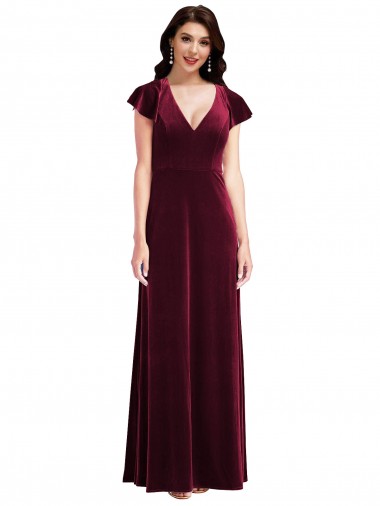 Stretch Velvet Long V-Neck A-Line Semi Formal Evening Dress / Prom Dress / Bridesmaid Dress Stockport