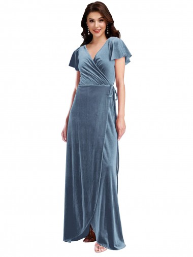 Stretch Velvet Long V-Neck A-Line Black Tie Evening Gown / Prom Dress / Bridesmaid Dress Stockport