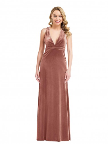 Stretch Velvet Criss Cross Open Back Long V-Neck A-Line Bridesmaid Dress / Evening Dress Stockport