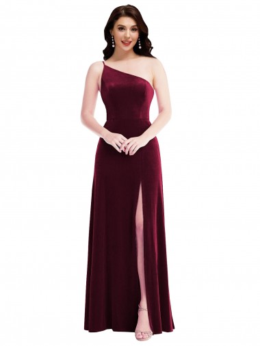 Stretch Velvet Long One Shoulder Trumpet Black Tie Evening Dress / Prom Dress / Bridesmaid Dress Stockport
