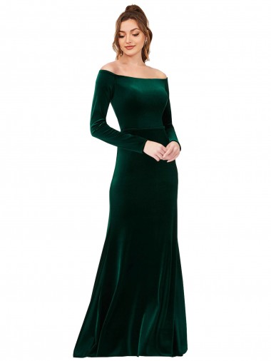 Stretch Velvet Long Off the Shoulder Sheath Formal Evening Gown / Prom Dress / Bridesmaid Dress Stockport
