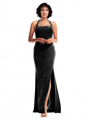 Stretch Velvet Low Back Long Halter Neck Mermaid Formal Evening Gown / Prom Dress / Bridesmaid Dress Stockport