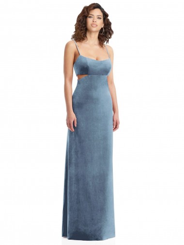 Stretch Velvet Low Back Long Square Neck Sheath Formal Evening Gown / Prom Dress / Bridesmaid Dress Stockport