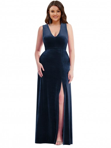 Stretch Velvet Long V-Neck Sheath Formal Plus Size Evening Gown / Prom Dress / Bridesmaid Dress Stockport