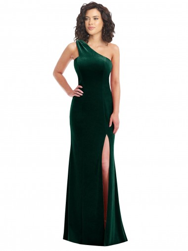 Stretch Velvet Long One Shoulder Trumpet Black Tie Prom Dress / Bridesmaid Dress Stockport