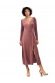 Stretch Velvet Midi Length V-Neck A-Line Black Tie Prom Dress / Bridesmaid Dress Stockport
