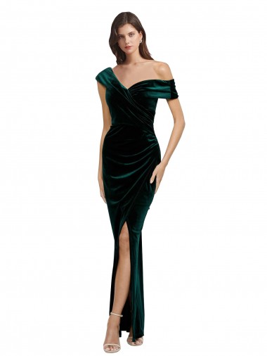 Stretch Velvet Long Off the Shoulder Sheath High Low Evening Gown / Prom Dress / Bridesmaid Dress Stockport